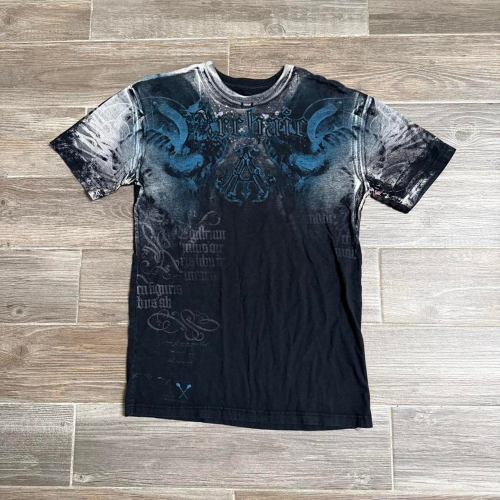 Y2K Affliction style black & gray graphic tee size L
